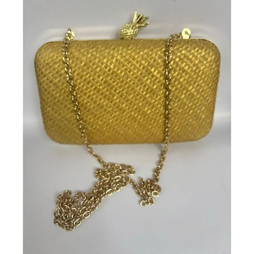 Vintage La Regale Gold Straw Woven Textured Crossbody Clutch